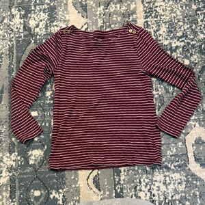 J. Crew Burgundy and White Striped Long Sleeve Top